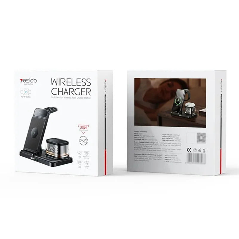 DS22 5-in-1 15W Fast Charging Wireless Charger (Clock Edition)